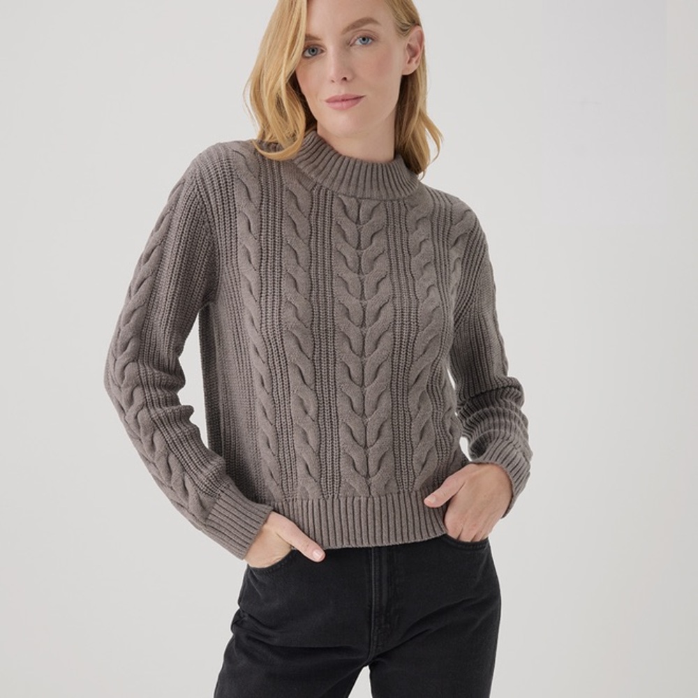 Pact Cable Knit Crew Sweater in Cinder Heather
